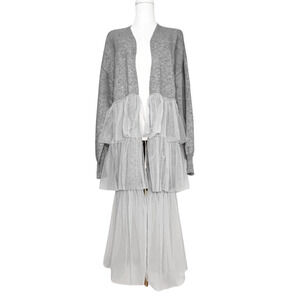Sunday In Brooklyn Gray Tulle Knit Mix Long Open Front Cardigan Duster One Size